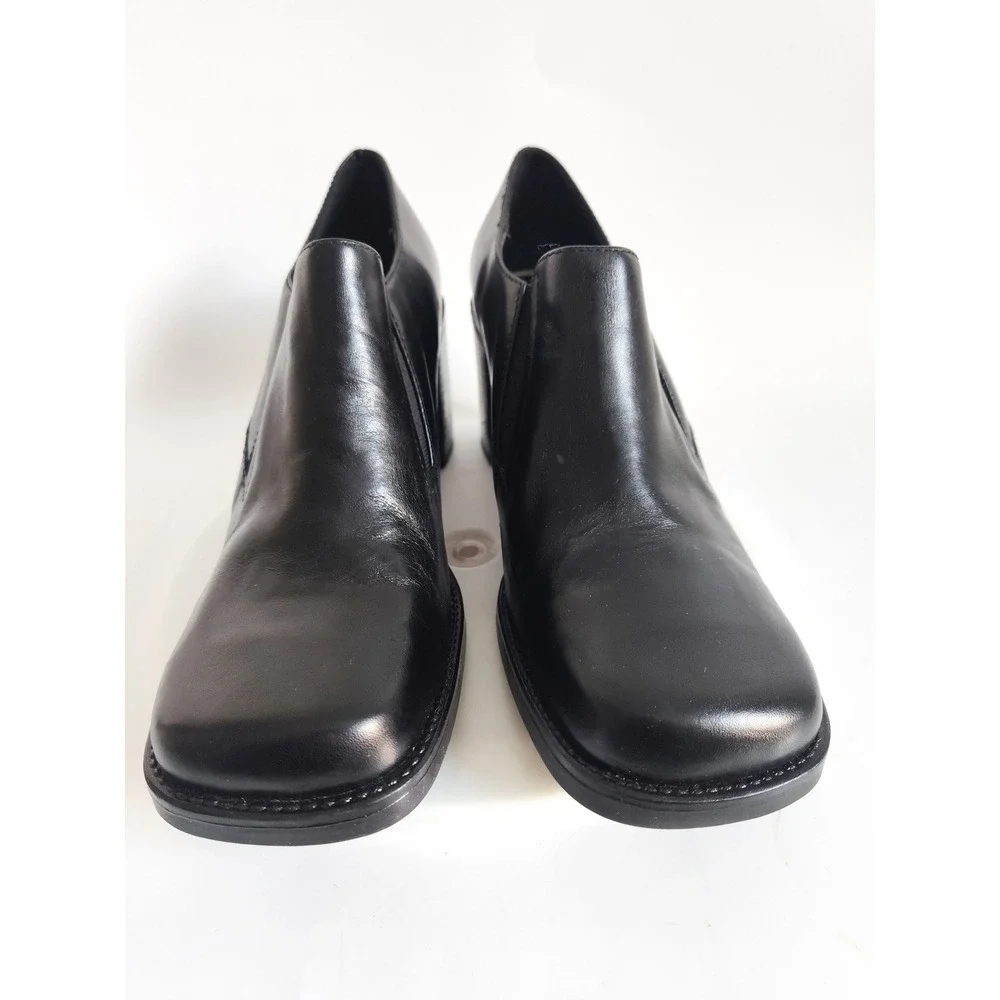 Bass Loafers 8 Square Toe 90s Block Heel Black Leather Vintage Shooties Retro